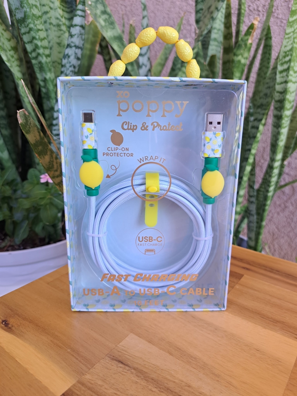 Xo Poppy USB-A to USB-C Fast Charging Cable - Lemon Design Accents